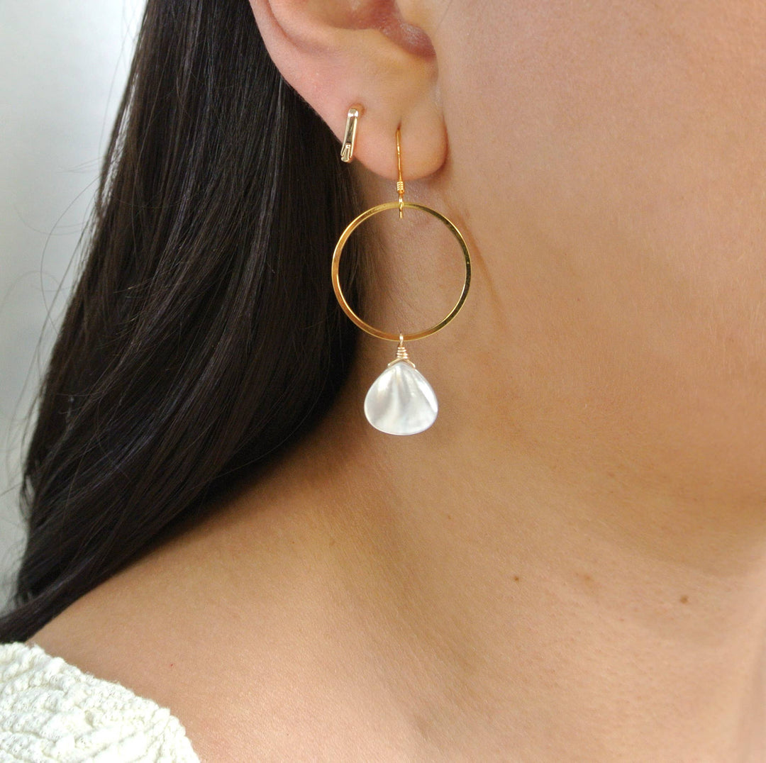 Mother of Pearl Teardrop Gold Circle Earrings