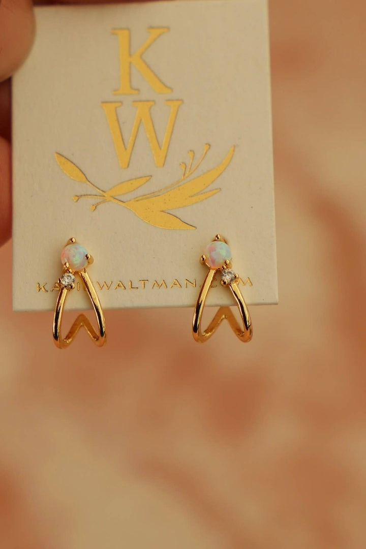 Cyrus Opal Stud Hoops in Gold