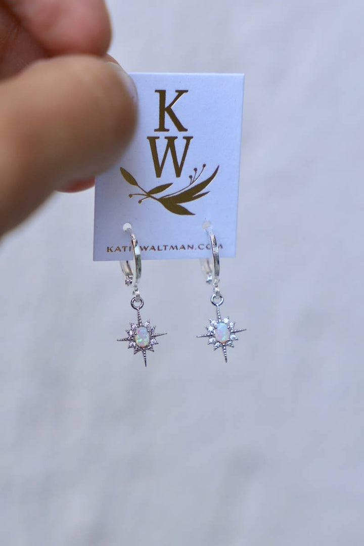 Silver Opalite Star Huggies