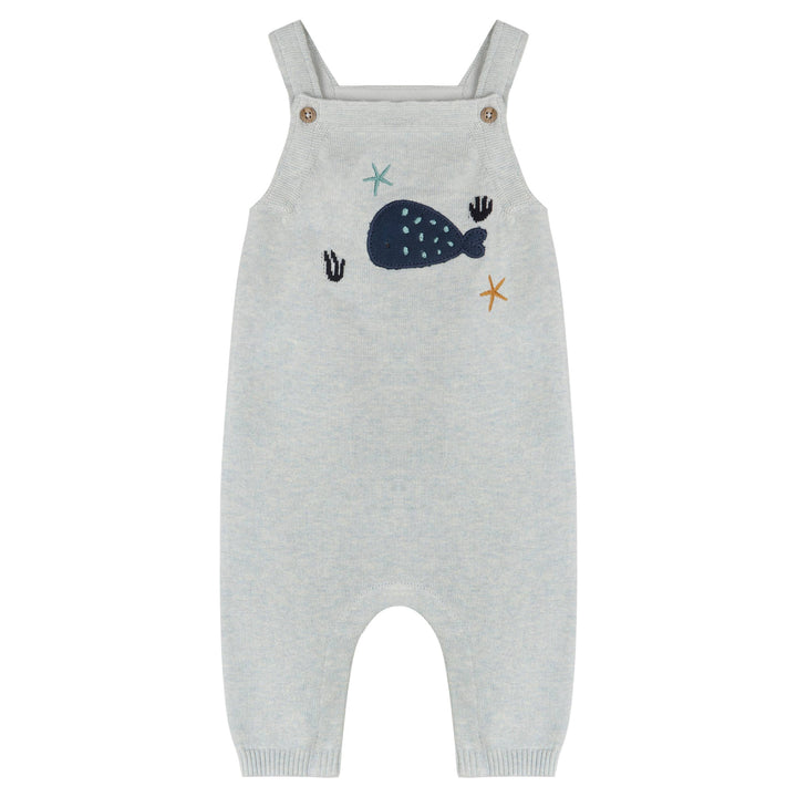 Whale Embroidered Knit Overalls