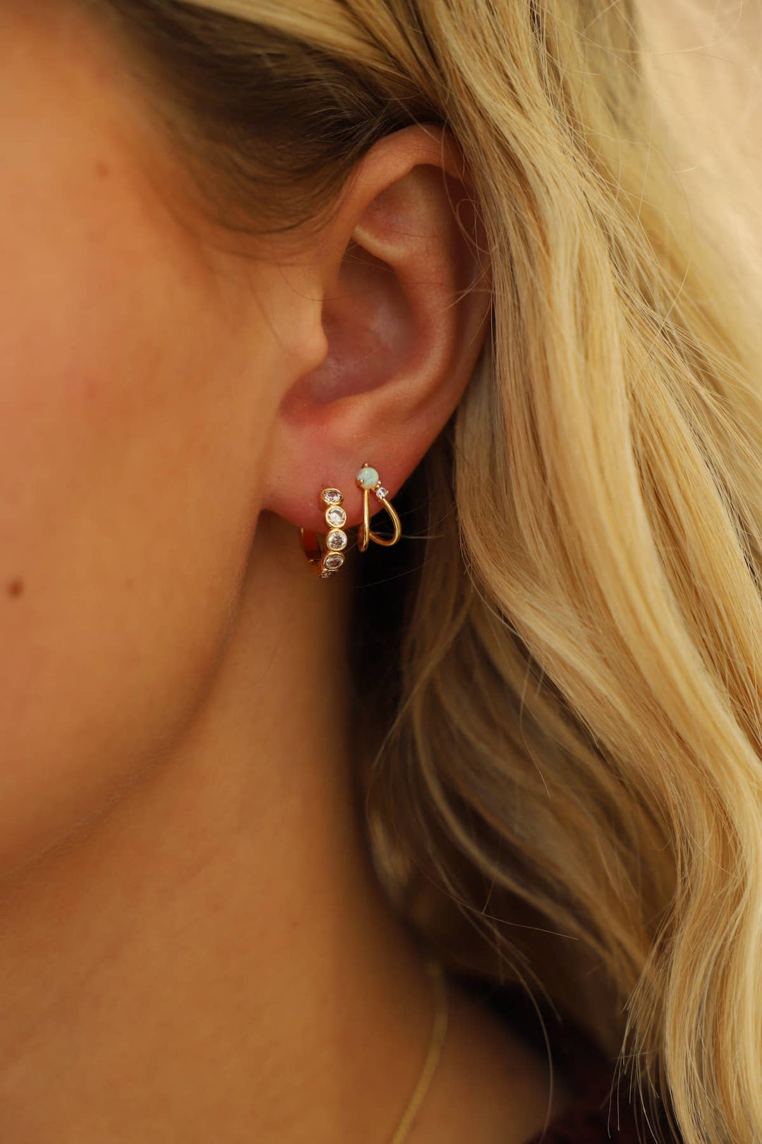 Cyrus Opal Stud Hoops in Gold