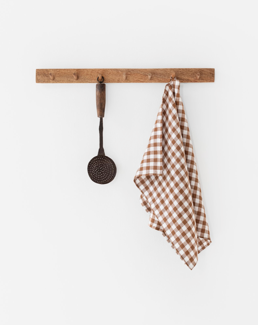 Cinnamon Gingham Linen Tea Towel