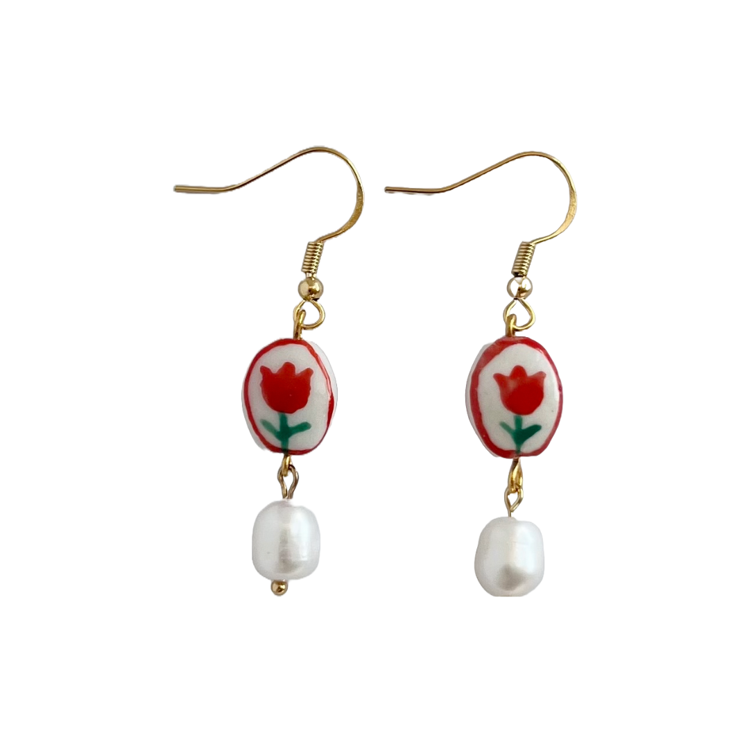 Red Tulip Earrings