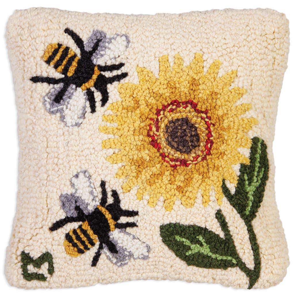 Sunflower Bees, 14x14" Pillow
