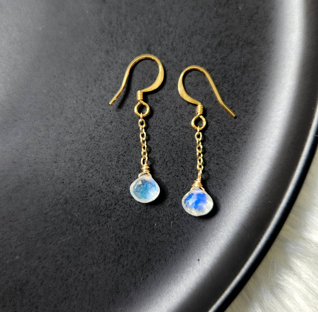 Dainty Gold Rainbow Moonstone Chain Earrings