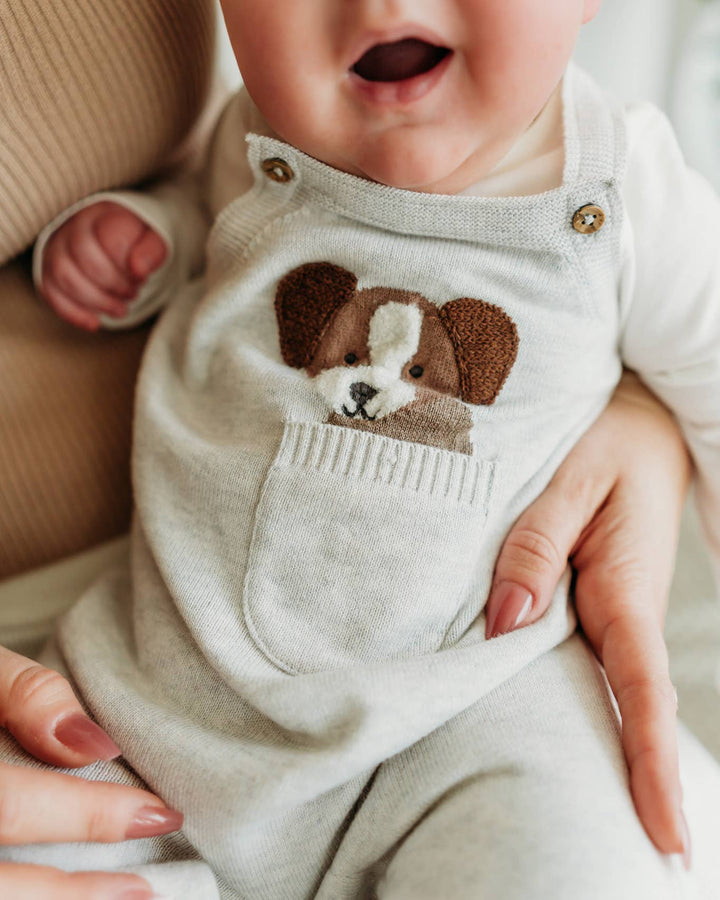 Puppy 3D Knit Pocket Overalls