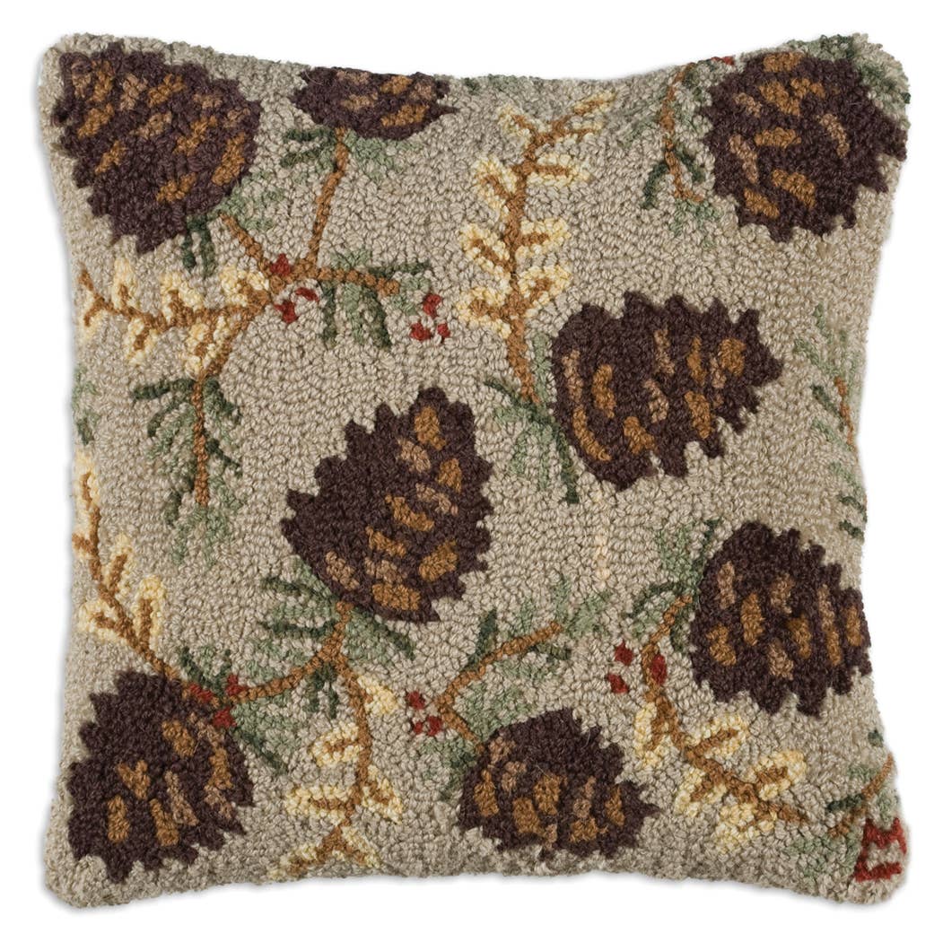Pinecone Hooked Pillow