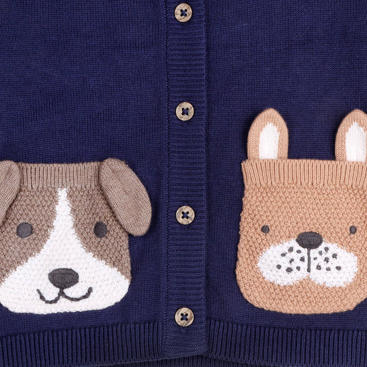 Dog Pocket Embroidered Baby Cardigan