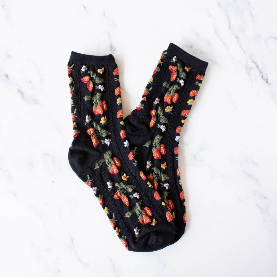 Strawberry Farm Casual Socks in Black