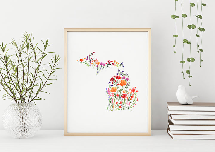Floral Michigan Print, Local Artist (3 sizes)