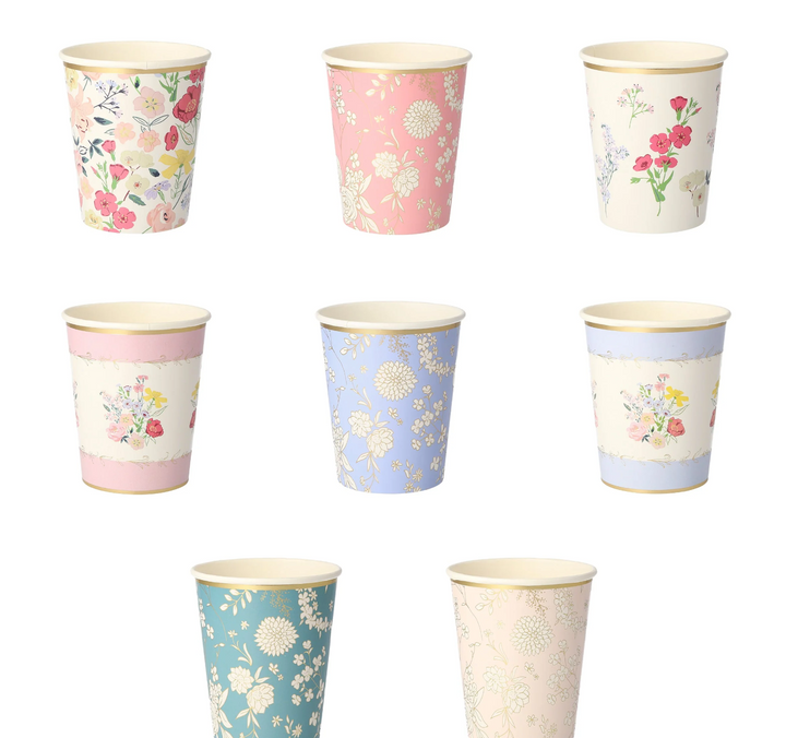 English Garden Party Cups, Pack of 8