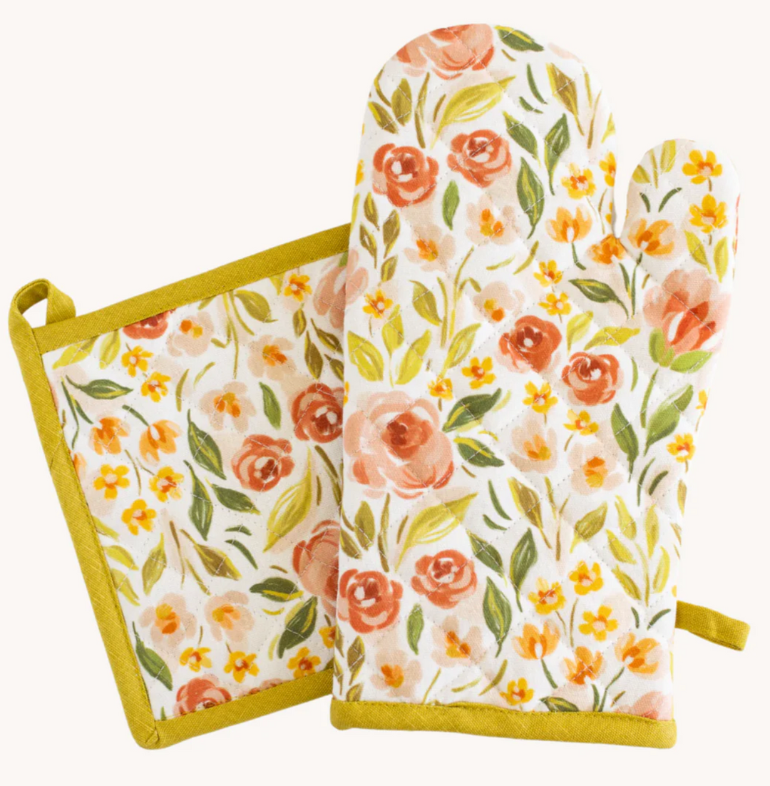 Spring Garden Oven Mitt + Pot Holder Set