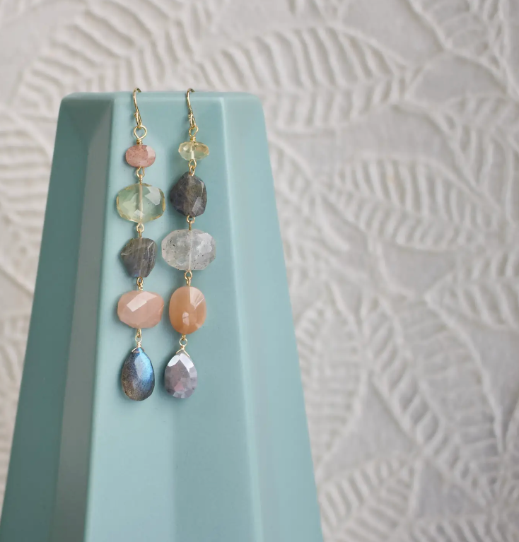 Semi-Precious 3" Mismatched Earrings in Toast