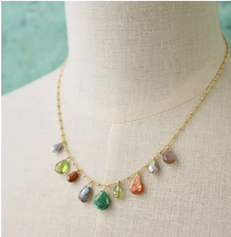 Dainty Semi-Precious Drop Necklace in Leaf