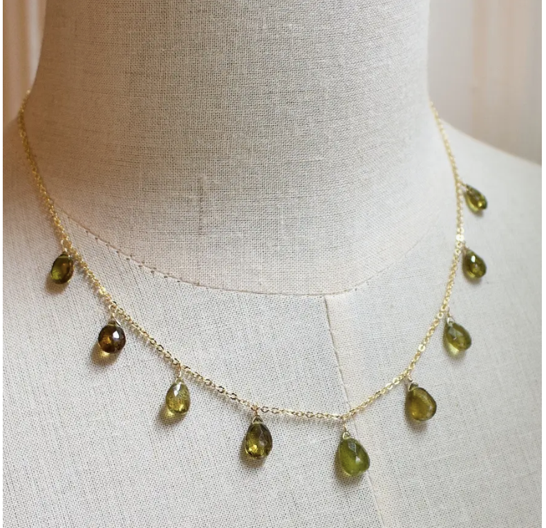 Stone teardrop Necklace in Green Grossular Garnet