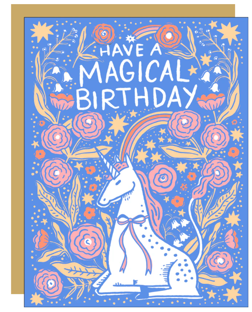 Folk Unicorn Birthday Greeting Card