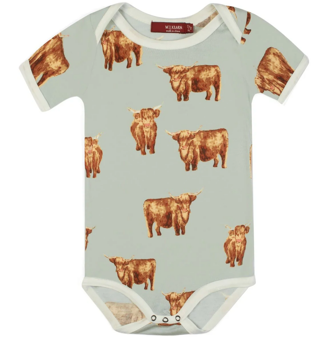 Highland Cow Short Sleeve Bodysuit