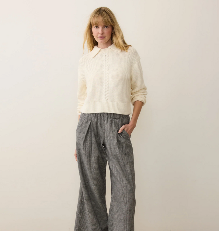 Everly Cable Knit Sweater Polo in Cream