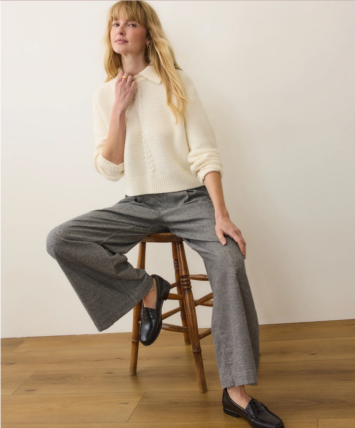 Everly Cable Knit Sweater Polo in Cream