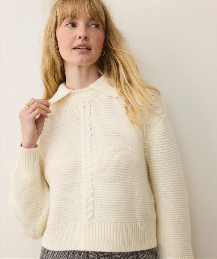 Everly Cable Knit Sweater Polo in Cream