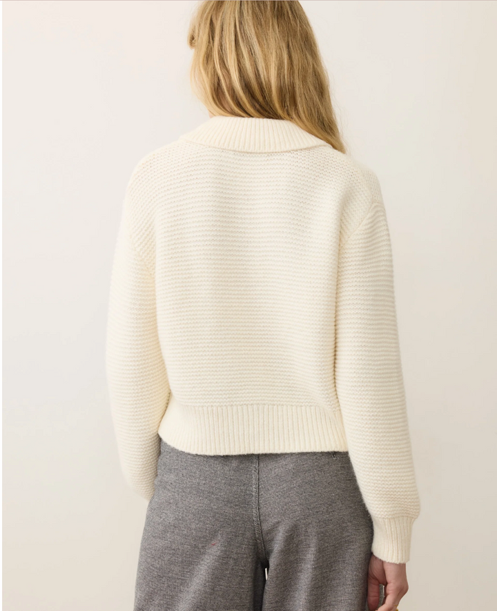 Everly Cable Knit Sweater Polo in Cream