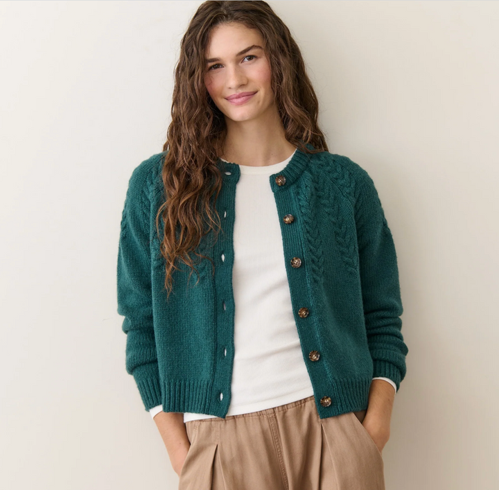 Everly Cable Knit Cardigan in Deep Sea
