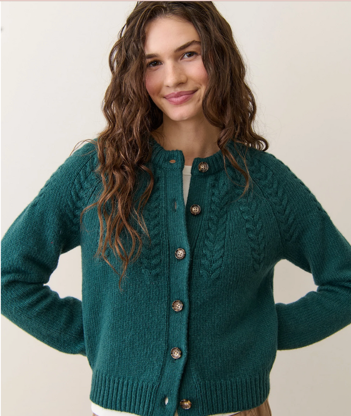 Everly Cable Knit Cardigan in Deep Sea