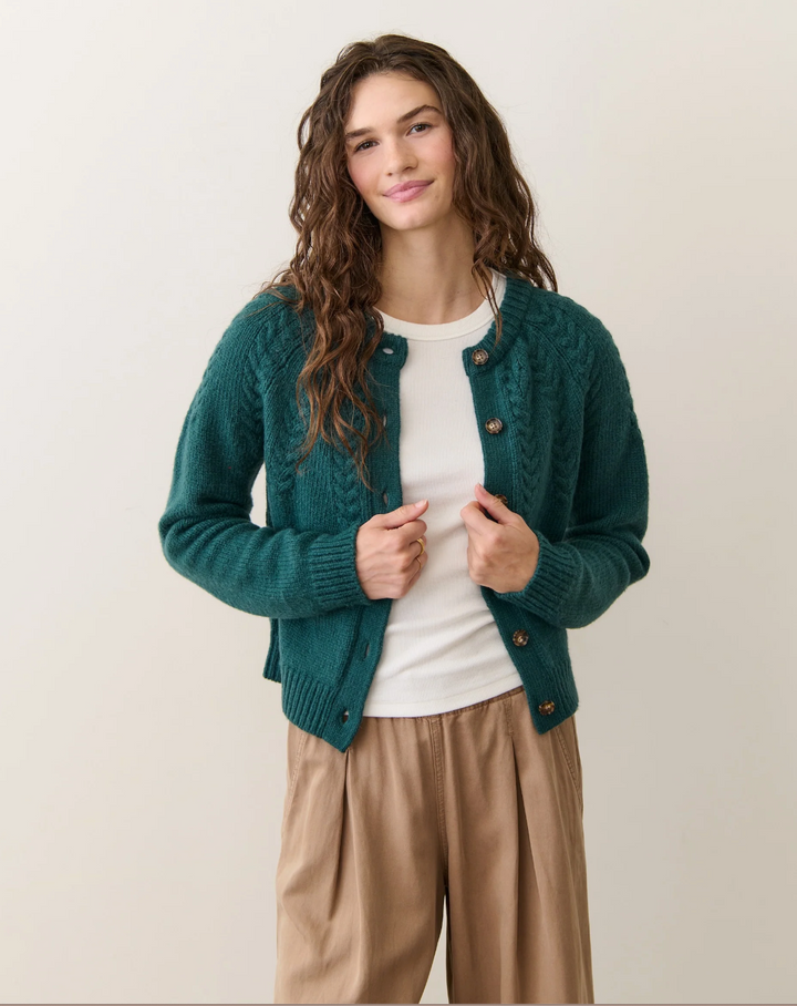Everly Cable Knit Cardigan in Deep Sea