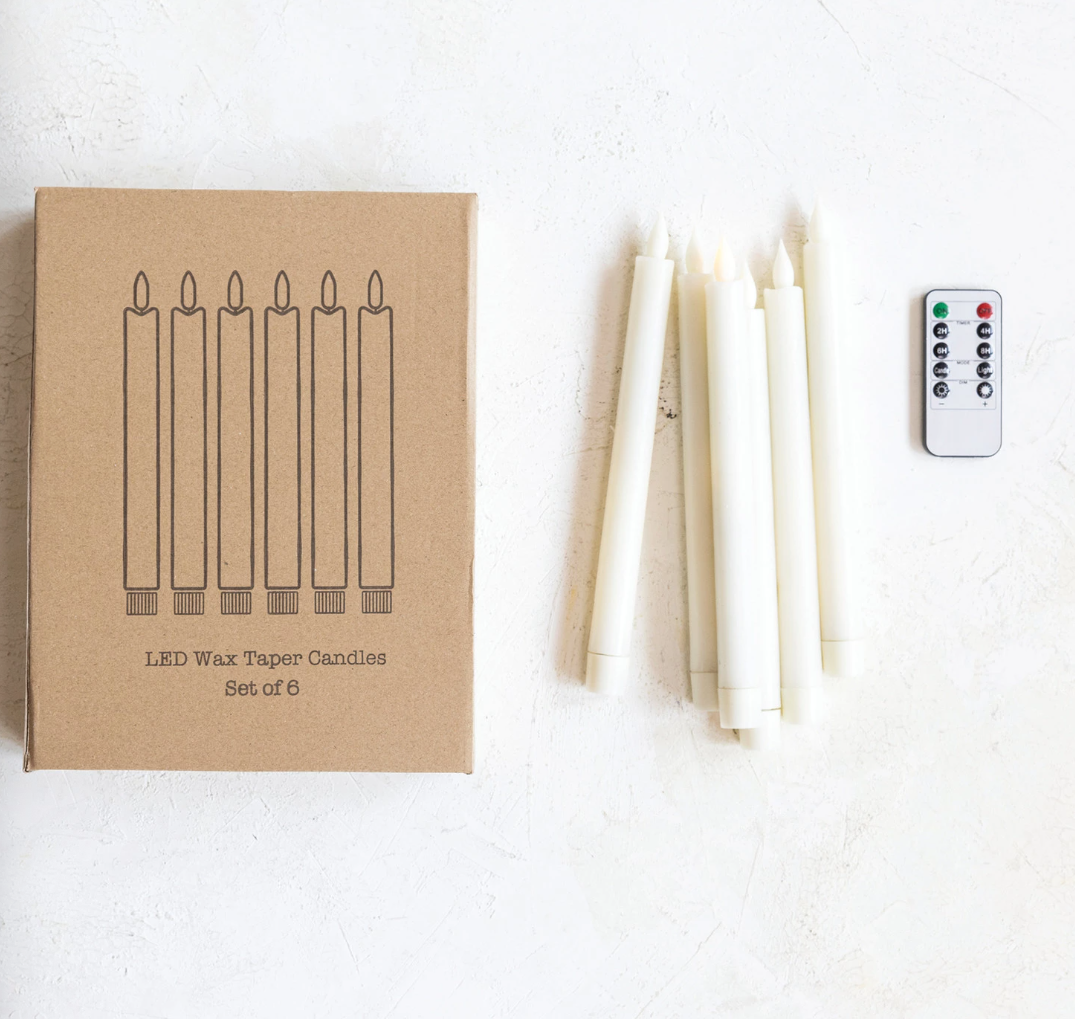 Flameless LED Wax Taper Candles, Set of 6