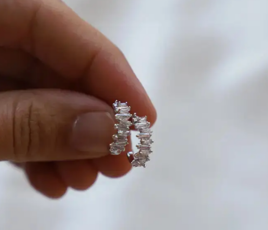 Tapered Baguette CZ Hoops in Silver