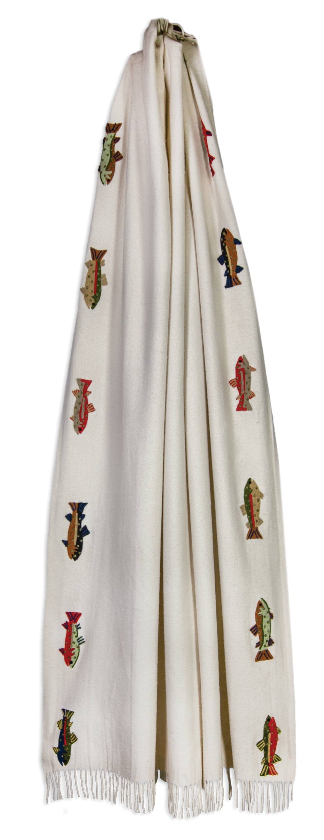 Summer Trout Embroidered Wool Blanket