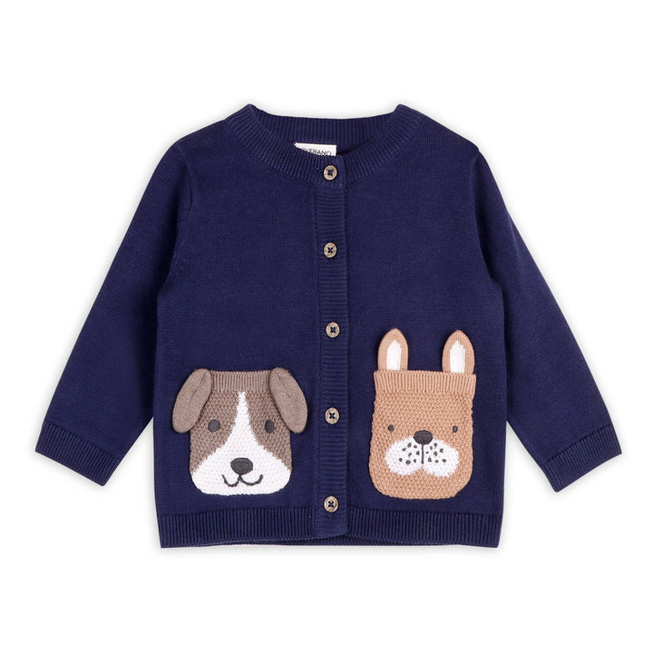 Dog Pocket Embroidered Baby Cardigan