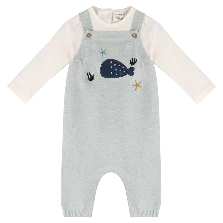 Whale Embroidered Knit Overalls