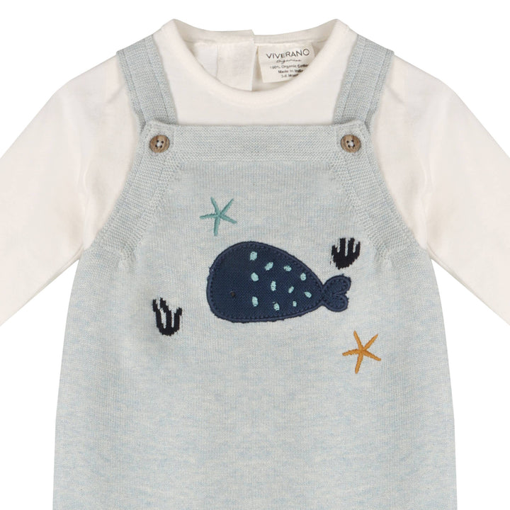 Whale Embroidered Knit Overalls