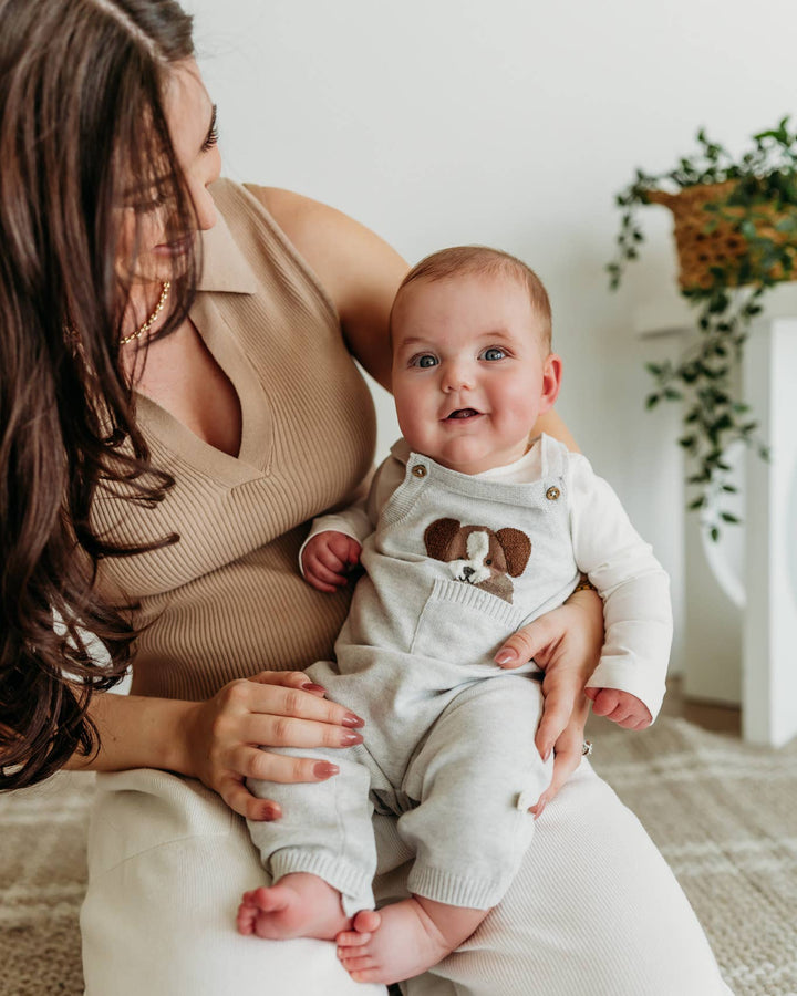 Puppy 3D Knit Pocket Overalls