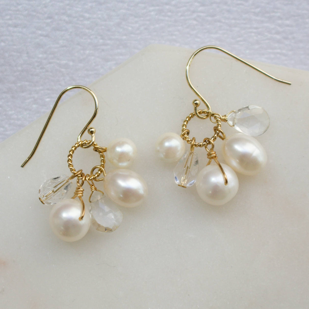 Cluster Earrings in White Pearl