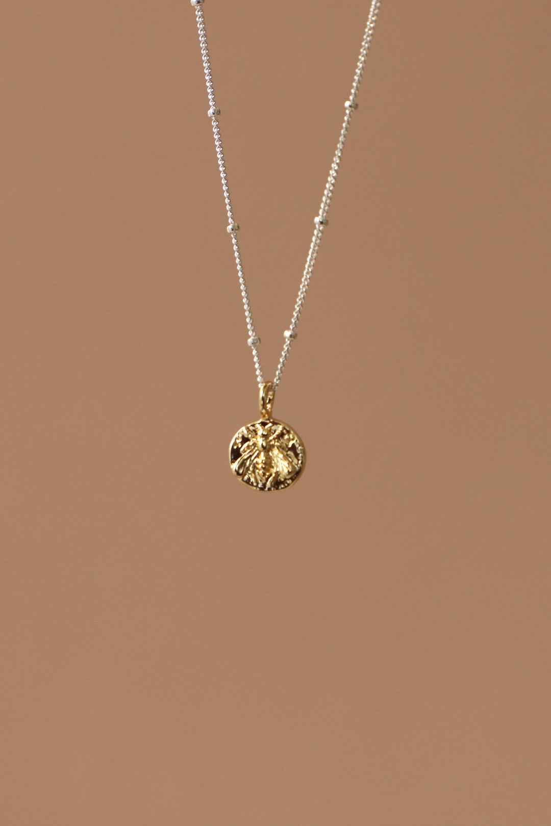 Mini Bee Medallion Necklace in Silver