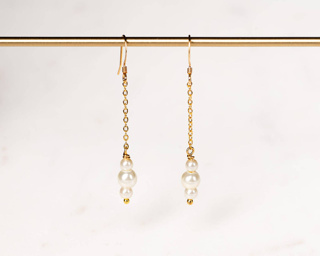 Gold Dainty Pearl Chain Earrings | Edgy Petal Jewelry
