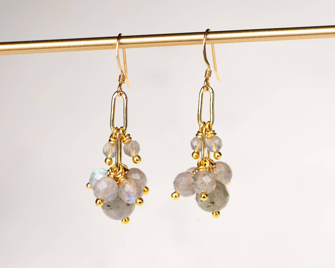 Gold Chain and Labradorite Cluster Earrings | Edgy Petal Jewelry