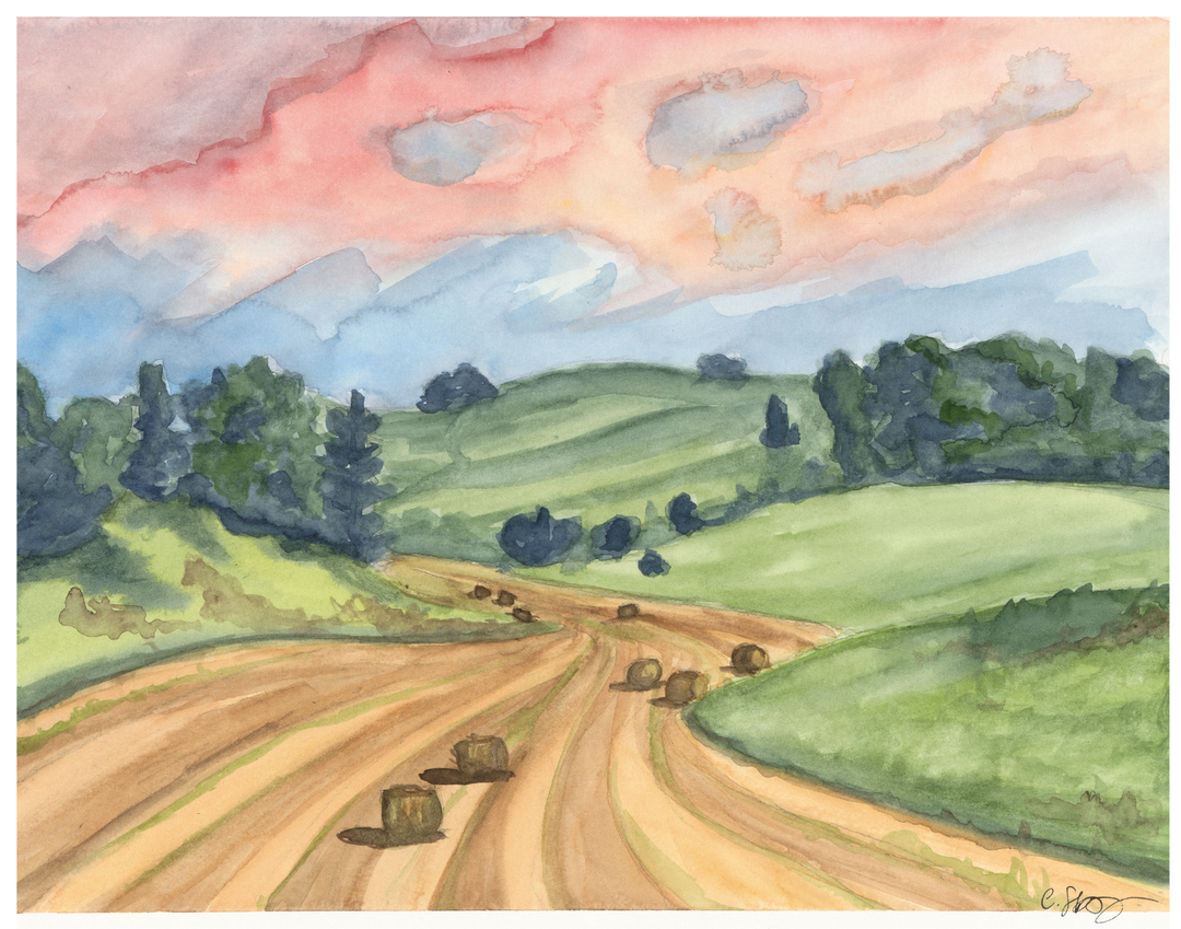 Harvest on Honke Rd Watercolor Giclee Print | Chelsey Skowronski