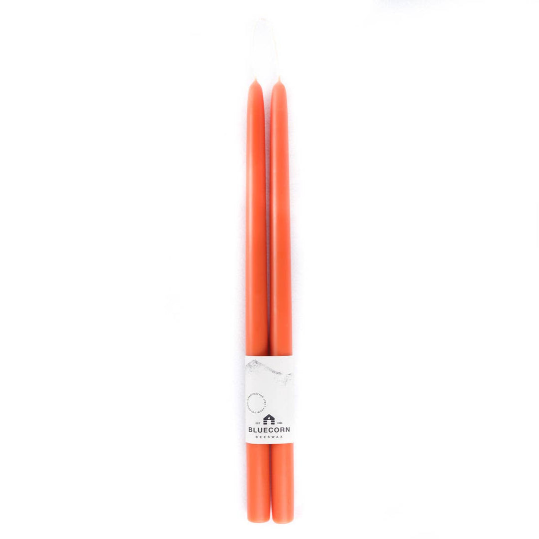 16" Pair of Hand-Dipped Beeswax Taper Candles in Apricot | Bluecorn Candles