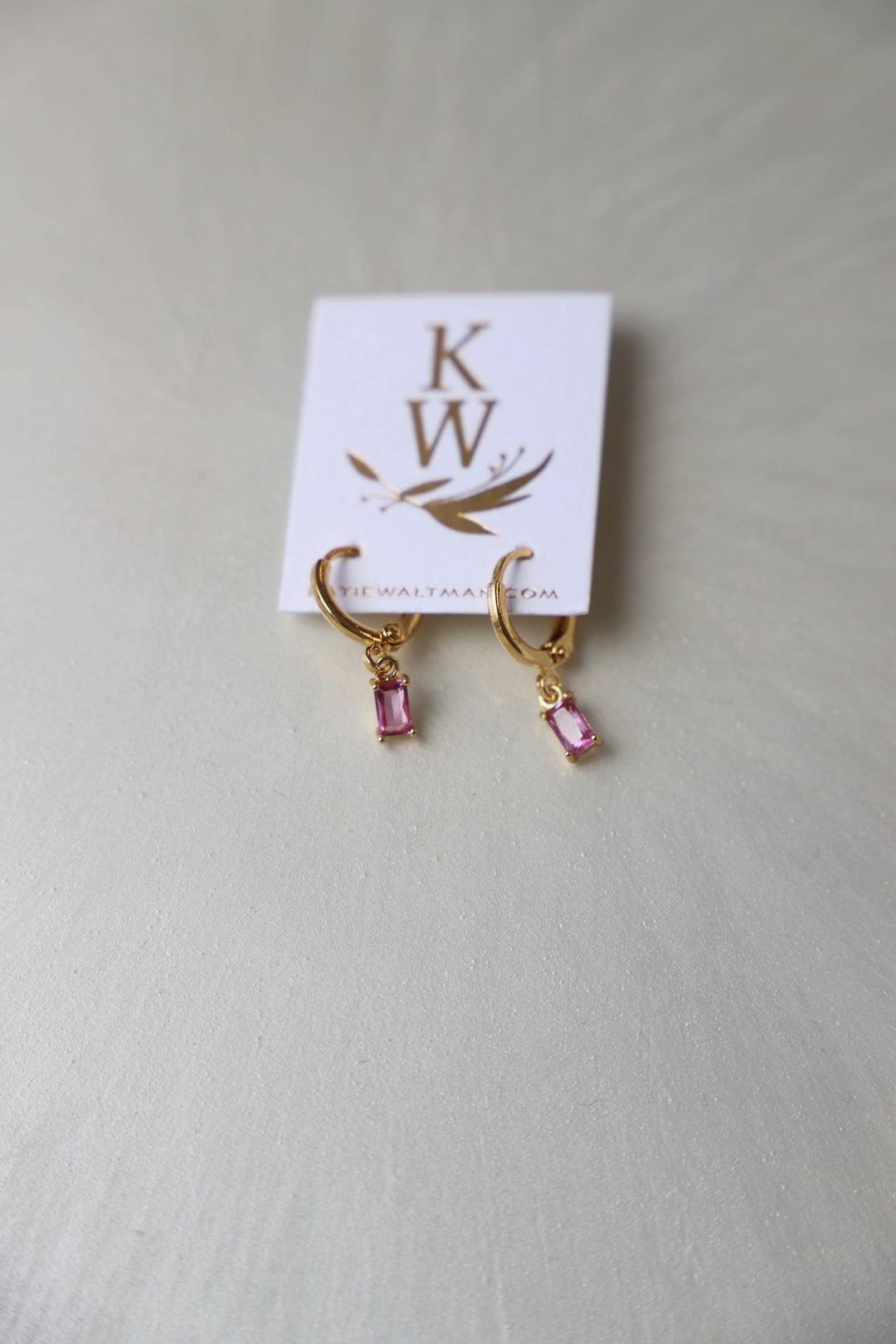 Rectangle CZ Baguette Huggies in Hot Pink