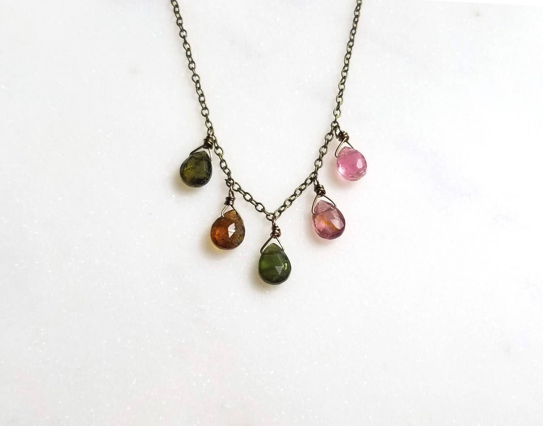 Watermelon Tourmaline 5 Stone Necklace | Edgy Petal Jewelry