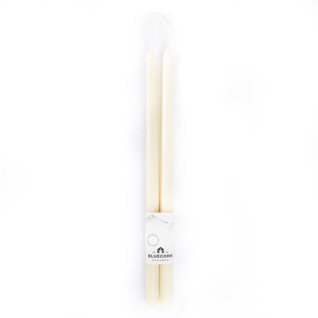 16" Pair of Hand-Dipped Beeswax Taper Candles in Ivory | Bluecorn Candles