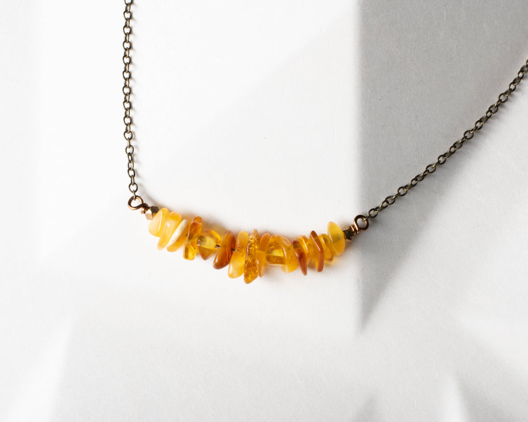 Baltic Amber Chip Arc Necklace | Edgy Petal Jewelry