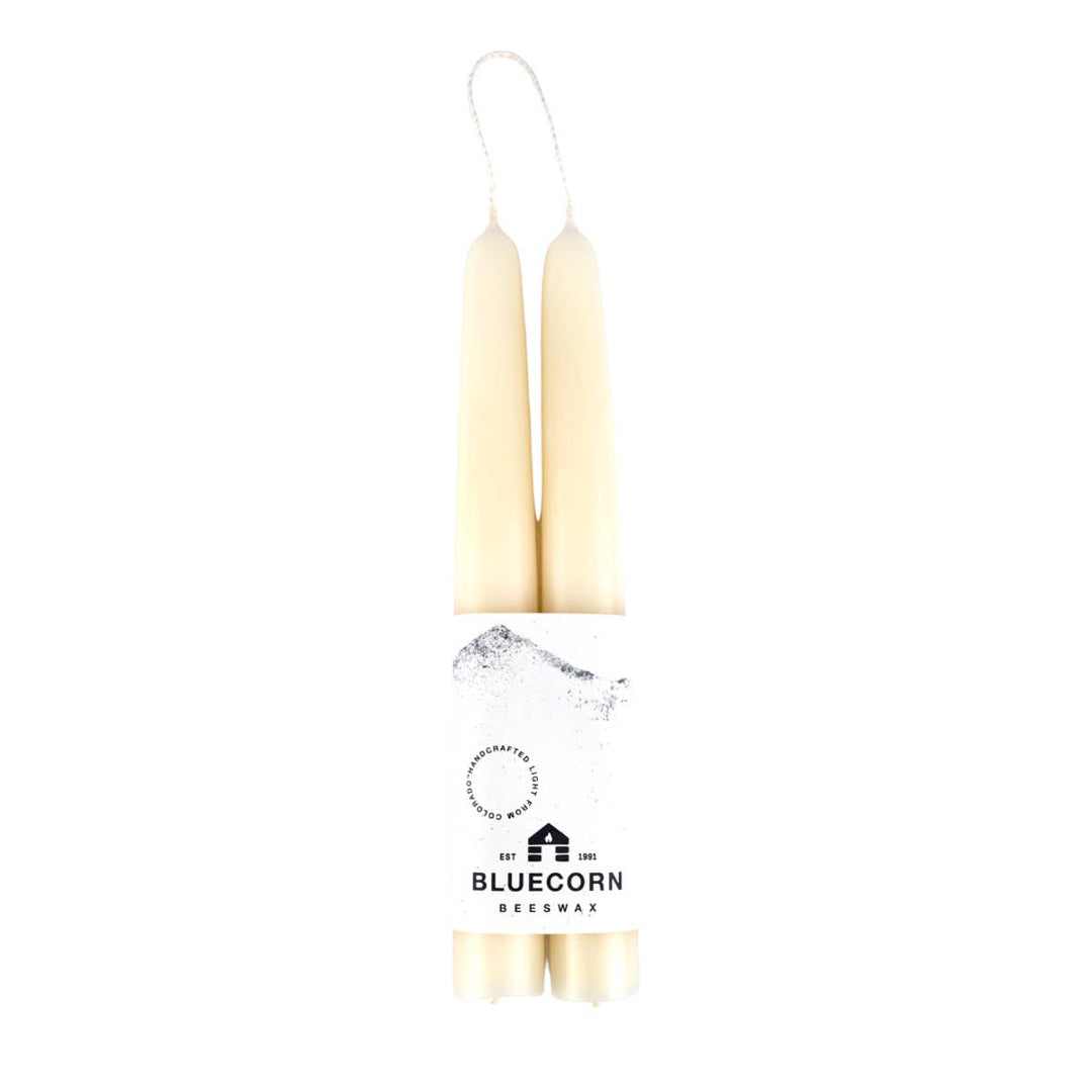 8” Pair of Hand-Dipped Beeswax Taper Candles in Ivory