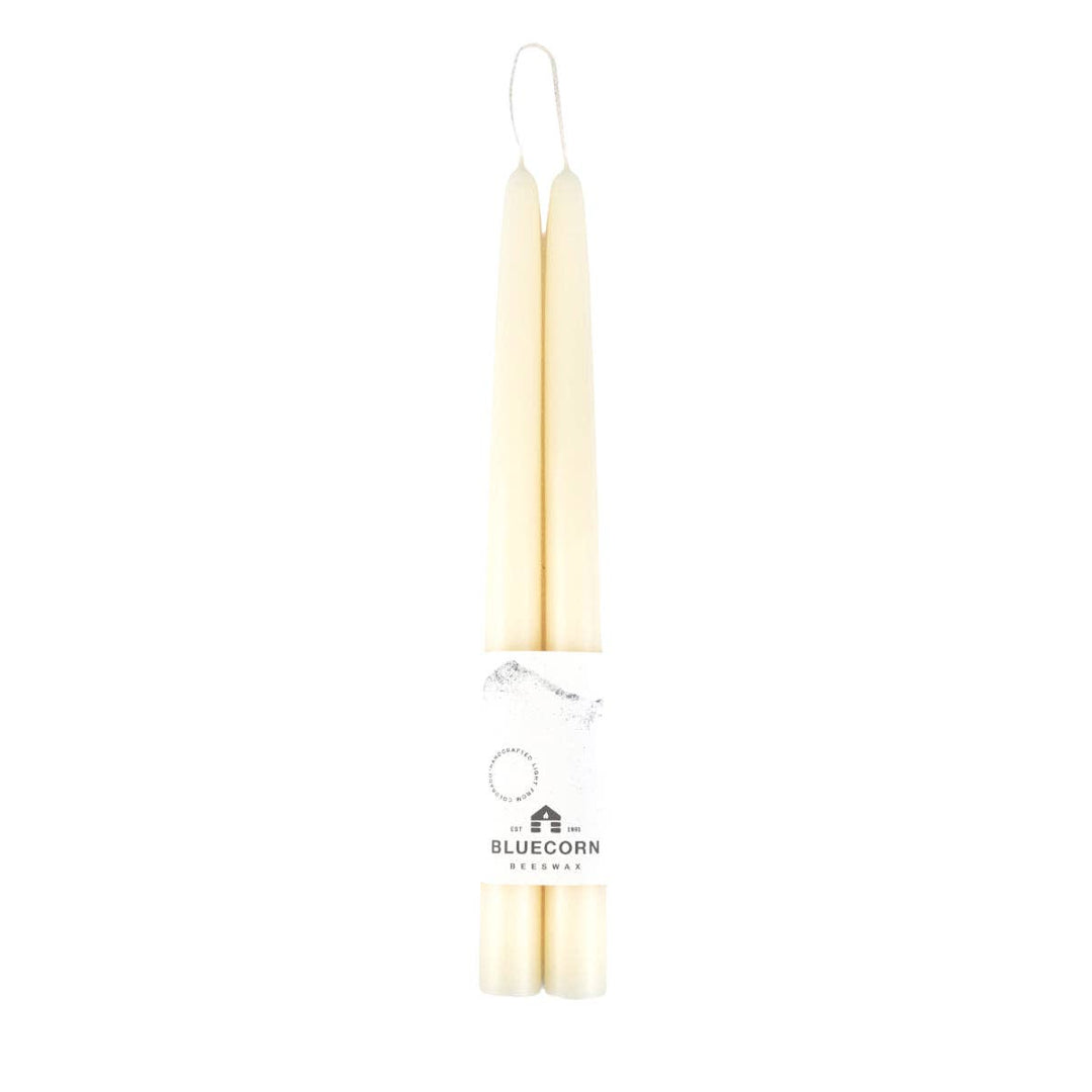 12" Pair of Hand-Dipped Beeswax Taper Candles in Ivory | Bluecorn Candles