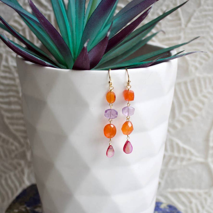 Semi-Precious Mismatched Earrings in Carnelain/Pink