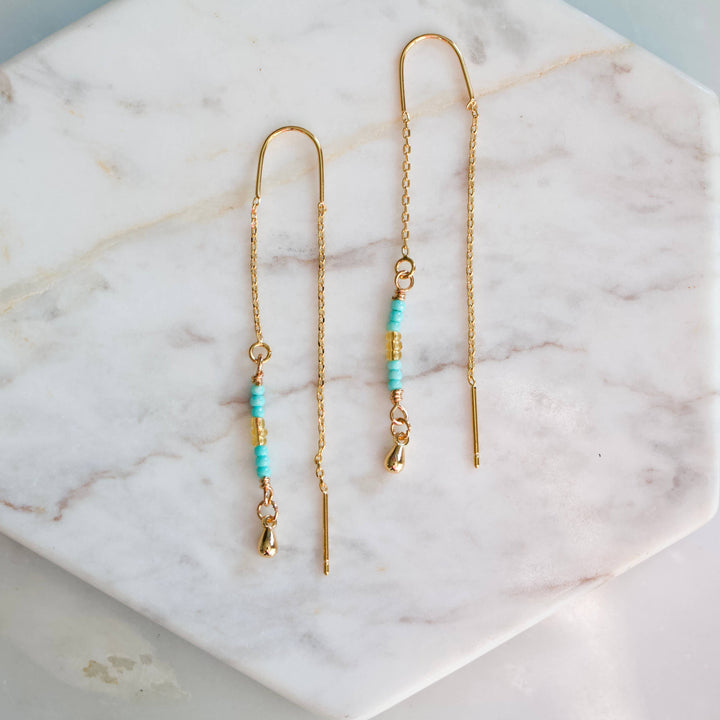 Turquoise Seed Bead Threader Earrings