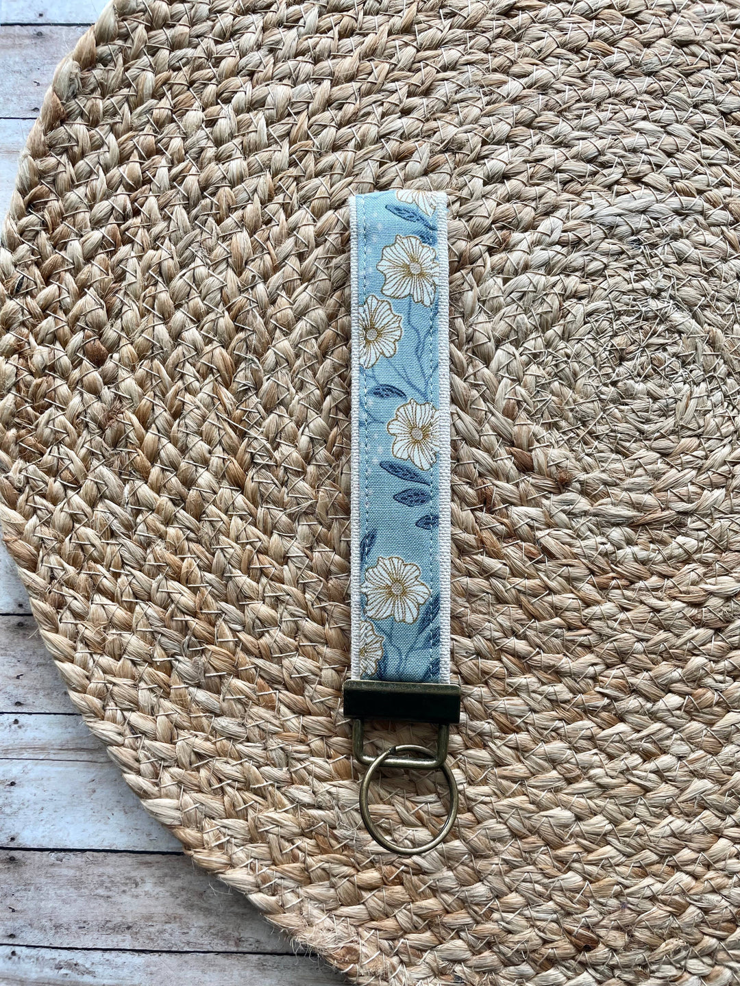Dusty Blue Floral Keychain Wristlet